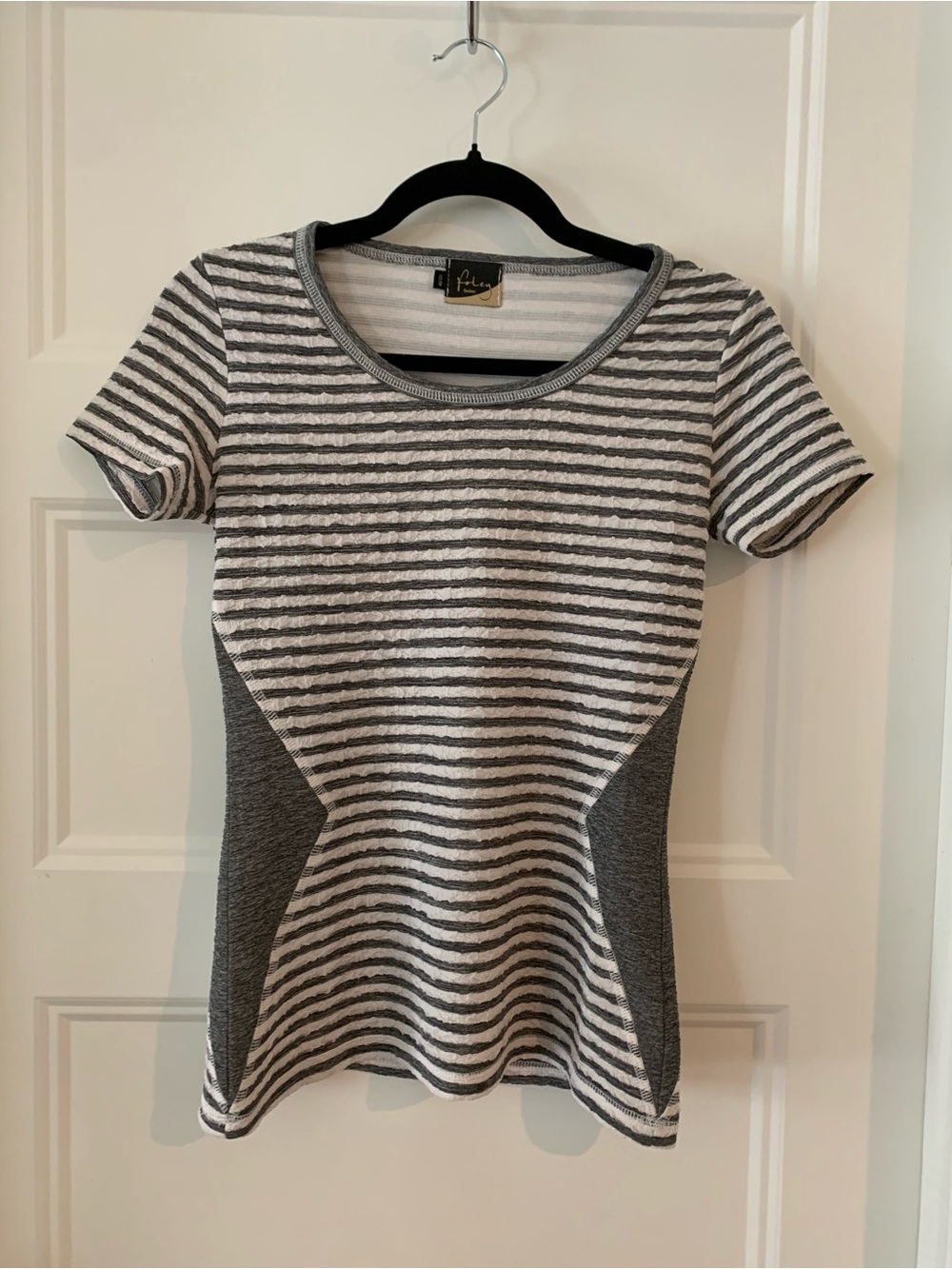 Foley Quebec, Mtl designer , Women's striped Short-Sleeve Women’s Top in grey